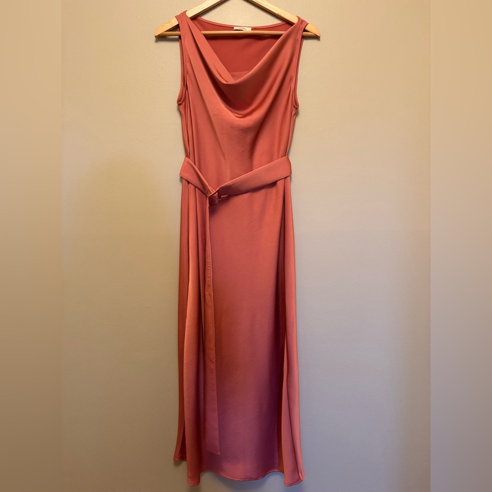 LAPOINTE Satin Bias Belted Cowl Neck Dress